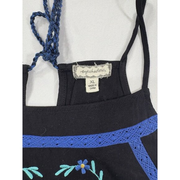 Eyeshadow Boho Tank Top XL Black Floral Embroidered - Picture 4 of 8